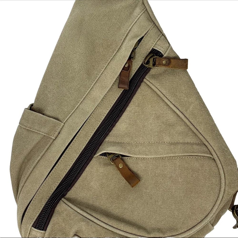 Canvas Sling Bag Unisex Khaki Crossbody Backpack Shoulder Daypack Conceal Carry - Picture 2 of 16
